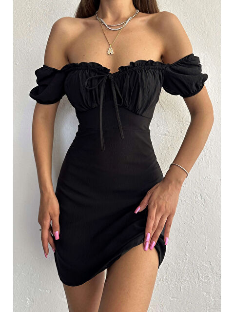 eka Kadın Siyah Büzgülü Aerobin Elbise 1026-1188 - S000461391-19351