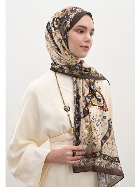 Fresh Scarfs Berthe Desen Şal Tozlu Kahve - S000458948-19413