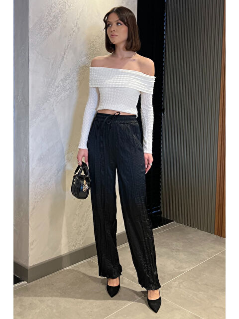 Gülseli Kadın Bel Lastikli Yüksek Bel Saten Pileli Pantolon - S000361000-19351