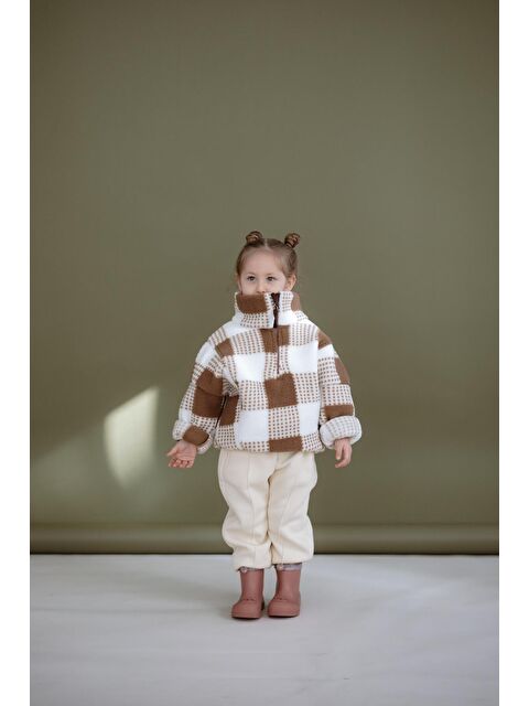 Oh La La Koala For Little Ones Kahve Kareli Yarım Fermuarlı Wellsoft Çocuk Mont 1-6 Yaş