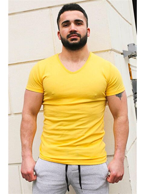 Madmext Düz Basic Sarı %100 Pamuk Tişört 3005 - S000039665-20072