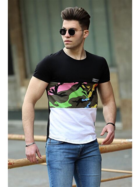 Madmext Kamuflaj Desenli Siyah %100 Pamuk Tişört 3003 - S000039685-19351