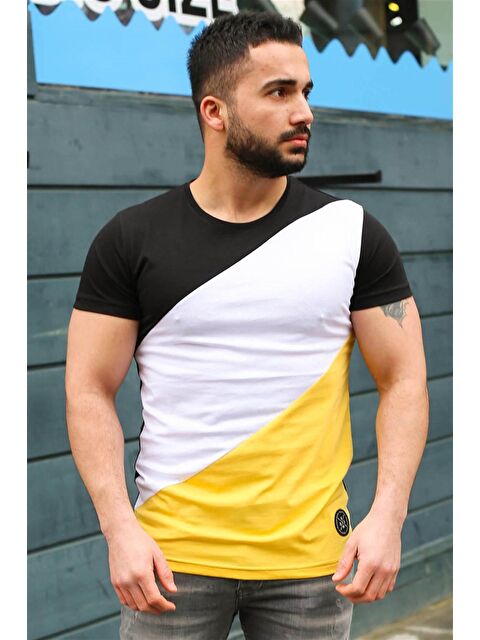 Madmext Renk Bloklu Siyah %100 Pamuk Tişört 3018 - S000039684-19351