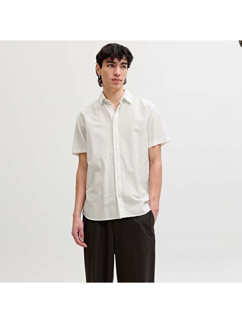 Jack & Jones Breeze Linen Blend Erkek Beyaz Klasik Yaka Gömlek