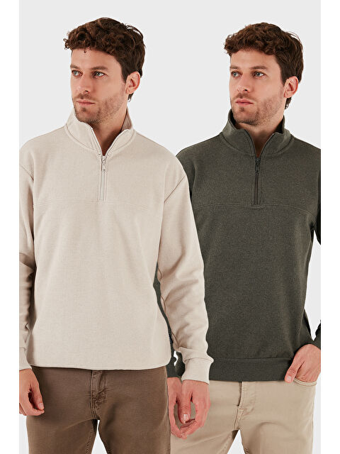 Buratti Pamuklu Regular Fit Yarım Fermuarlı Dik Yaka 2'li Paket Kazak 456112S2 - S000452340-37206