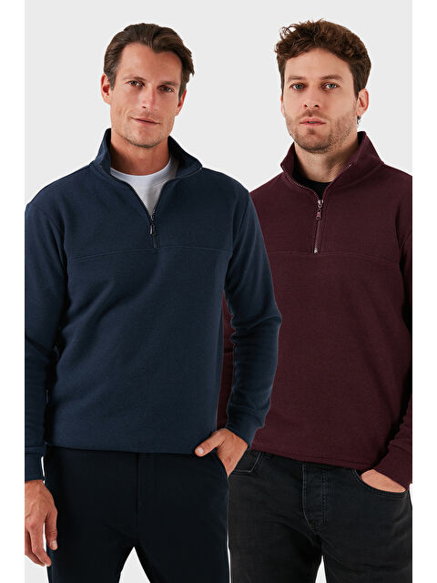 Buratti Pamuklu Regular Fit Yarım Fermuarlı Dik Yaka 2'li Paket Kazak 456112S2 - S000452340-37351