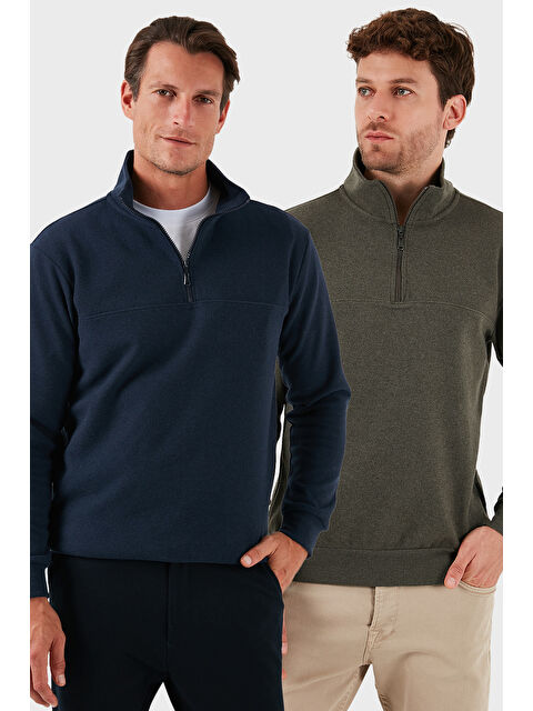 Buratti Pamuklu Regular Fit Yarım Fermuarlı Dik Yaka 2'li Paket Kazak 456112S2 - S000452340-37306