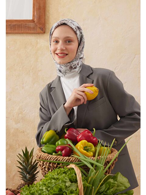 Fresh Scarfs Aster Desen Pamuk İpek Eşarp Soft Kahve - S000457465-19413