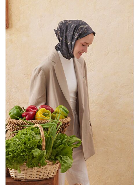 Fresh Scarfs Aster Desen Pamuk İpek Eşarp Siyah - S000457465-19351