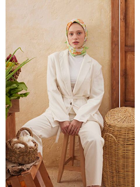 Fresh Scarfs Sprıng Rose Desen Pamuk İpek Eşarp Yeşil - S000457467-18194