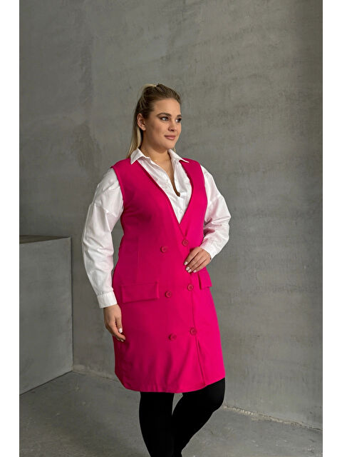 Stil Diva Büyük Beden Önü Düğmeli Cep Görünümlü Yelek 300861 - S000350409-18686