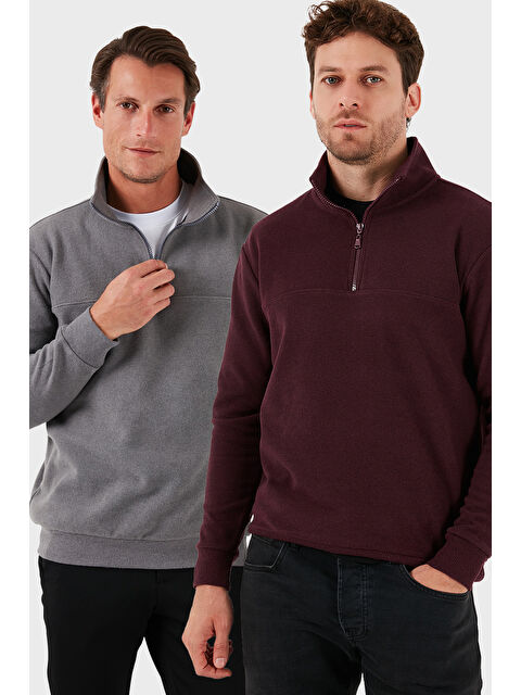 Buratti Pamuklu Regular Fit Yarım Fermuarlı Dik Yaka 2'li Paket Kazak 456112S2 - S000452340-5268