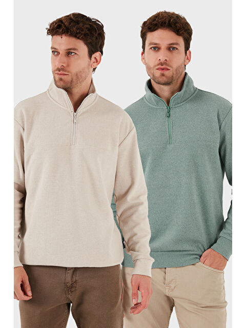 Buratti Pamuklu Regular Fit Yarım Fermuarlı Dik Yaka 2'li Paket Kazak 456112S2 - S000452340-37220