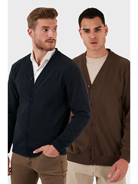 Buratti Pamuklu Regular Fit Düğmeli V Yaka 2'li Paket Hırka 456205S2 - S000452341-6416