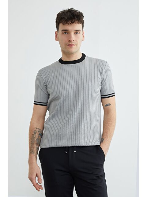 Fullamoda Fitilli Biyeli Bisiklet Yaka Triko Tişört - S000522400-20600