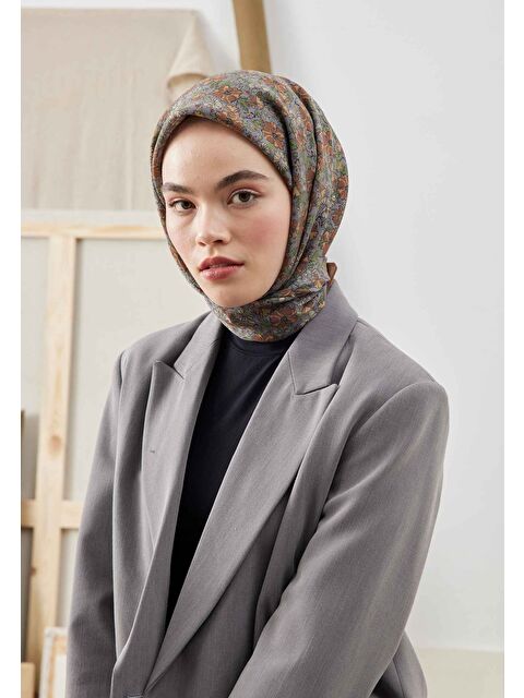 Fresh Scarfs Bloomıng Garden Desen Pamuk İpek Eşarp Kahve - S000422859-19413