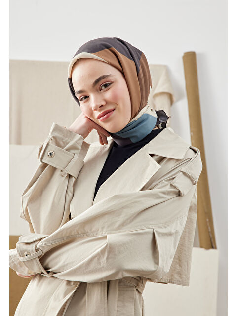 Fresh Scarfs Multı Colors Desen Pamuk İpek Eşarp Kahve - S000422868-19413