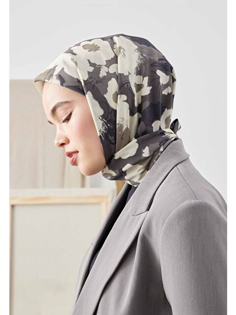 Fresh Scarfs Multı Flower Desen Pamuk İpek Eşarp Vizon - S000422856-26429