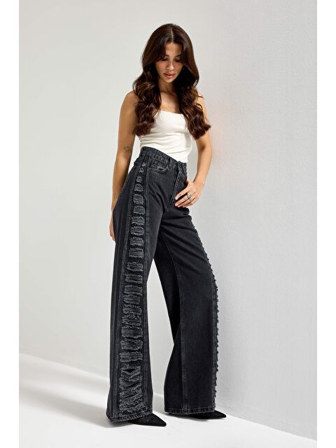 It's Basic Kadın Füme Renk T-9w5-1 Flare Fit Özel Tasarım %100 Pamuk Denim Jean - S000508189-33408