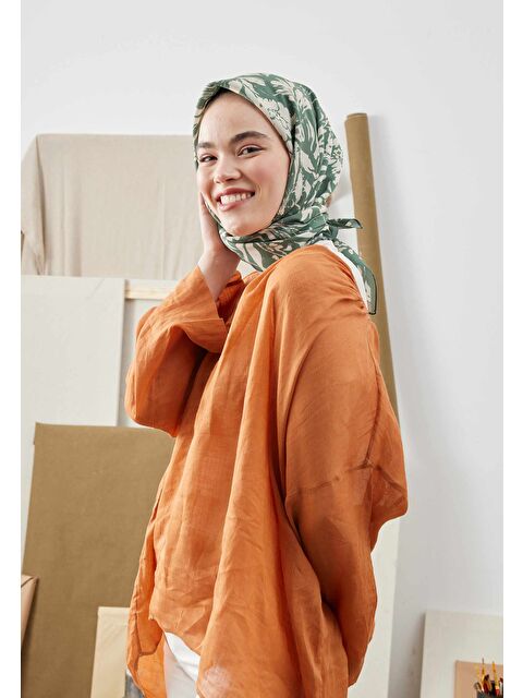 Fresh Scarfs Vıolet Desen Pamuk İpek Eşarp Yaprak - S000422851-18194