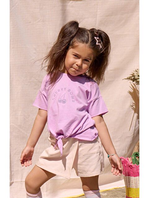 Luess Kız Çocuk Mor %100 Pamuk Baskılı Tişört (3-4 Yaş 8-9 Yaş) - S000203472-20042