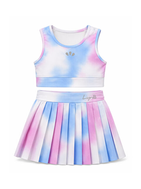 Haliç Mayo Sıfır Kol Üst Şortlu Etekli Kız Çocuk Yüzücü Mayo 26601 Buz Mavi