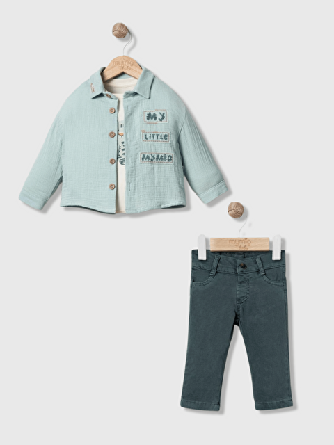 Mymio Müslin Gömlek Pantolon Uzun Kollu Tişört Erkek Bebek 3'lü Takım - S000530517-18194