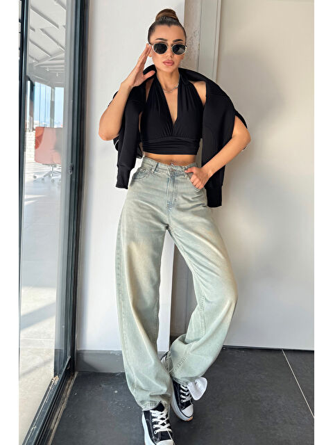 Gülseli Yüksek Bel Kemer Detaylı Kadın Jean Pantolon - S000299435-18194