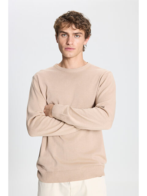 Altınyıldız Classics Erkek Bej Melanj Standart Fit Normal Kesim Bisiklet Yaka Pamuklu Triko Kazak - S000403440-19928