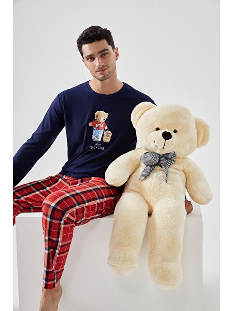 Koza İç Giyim Erkek Yumuşak Dokulu Ayıcık Baskılı Ekose Desenli Pijama Takımı - S000492365-37349