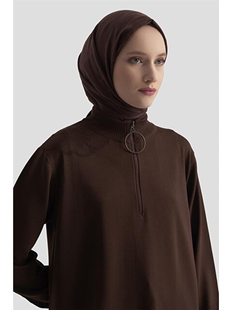 ARMİNE Çiçek Desenli Triko Tunik 25Ktd4111 Acı Kahve