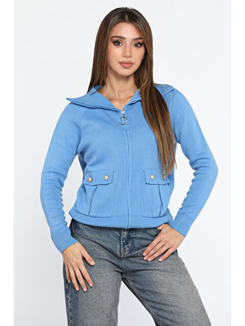 Gülseli Fermuarlı Cepli Triko Ceket - S000289813-17234