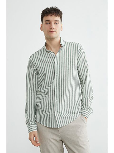 Fullamoda Çizgili Gofre Kumaş Gömlek - S000522399-18194