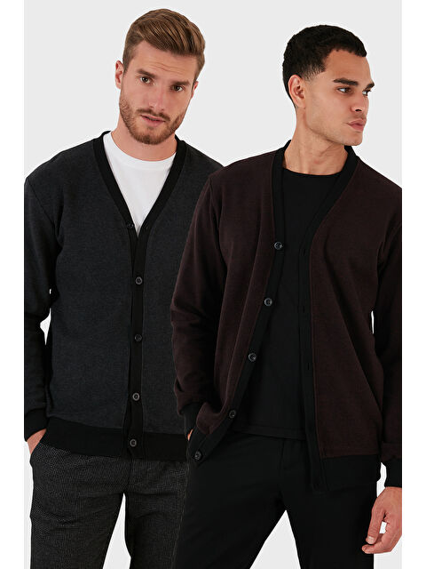 Buratti Pamuklu Regular Fit Düğmeli V Yaka 2'li Paket Hırka 456205S2 - S000452341-7685