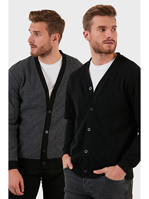 Buratti Pamuklu Regular Fit Düğmeli V Yaka 2'li Paket Hırka 456205S2 - S000452341-37287