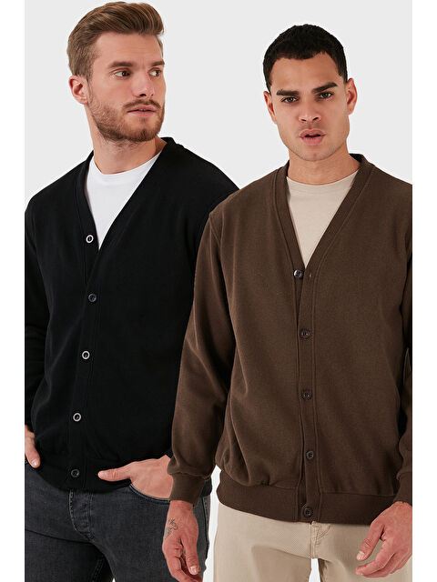 Buratti Pamuklu Regular Fit Düğmeli V Yaka 2'li Paket Hırka 456205S2 - S000452341-37322