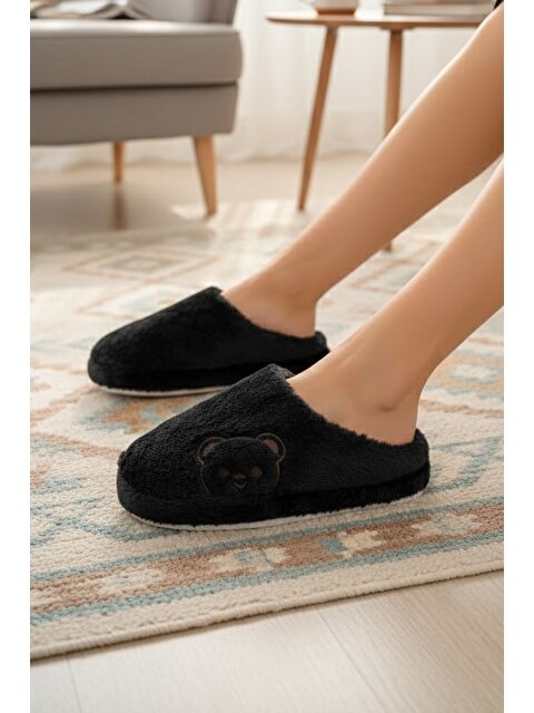 MODAFRATO FLUFFY Ayıcık Desenli Kadın Ev Terliği Kışlık Yünlü Terlik Ses Yapmayan İçi Yünlü Günlük Rahat Terli - S000482394-37434