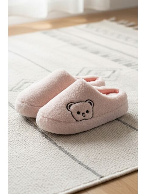 MODAFRATO FLUFFY Ayıcık Desenli Kadın Ev Terliği Kışlık Yünlü Terlik Ses Yapmayan İçi Yünlü Günlük Rahat Terli - S000482394-7152