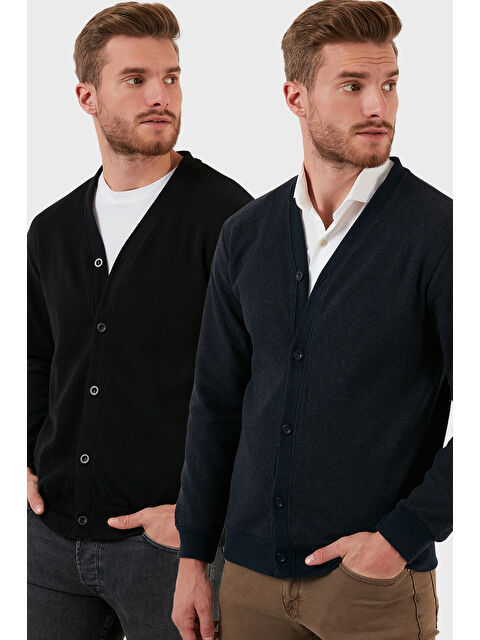 Buratti Pamuklu Regular Fit Düğmeli V Yaka 2'li Paket Hırka 456205S2 - S000452341-37355