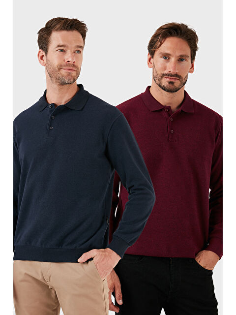 Buratti Pamuk Karışımlı Regular Fit 2'li Paket Polo Yaka Büyük Beden Kazak 456223S2 - S000452343-37351