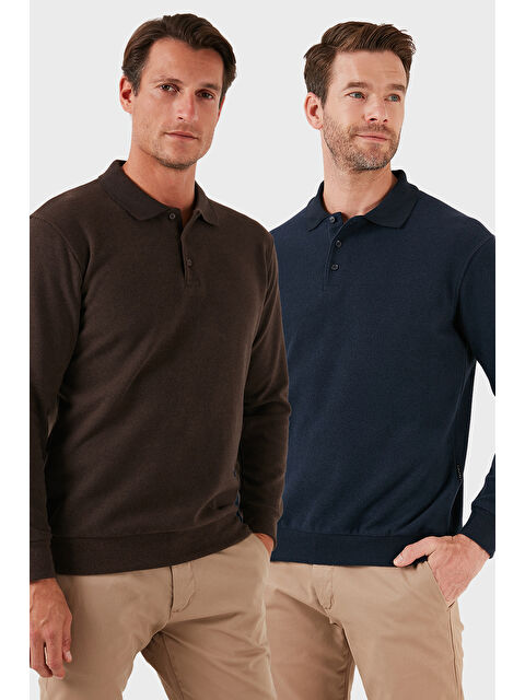 Buratti Pamuk Karışımlı Regular Fit 2'li Paket Polo Yaka Büyük Beden Kazak 456223S2 - S000452343-6416