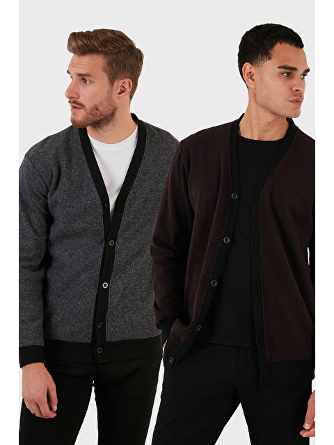 Buratti Pamuklu Regular Fit Düğmeli V Yaka 2'li Paket Hırka 456205S2 - S000452341-37582