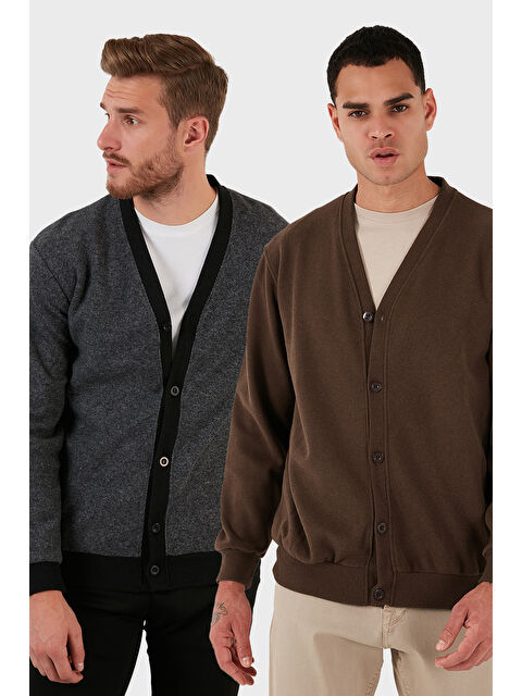 Buratti Pamuklu Regular Fit Düğmeli V Yaka 2'li Paket Hırka 456205S2 - S000452341-5267