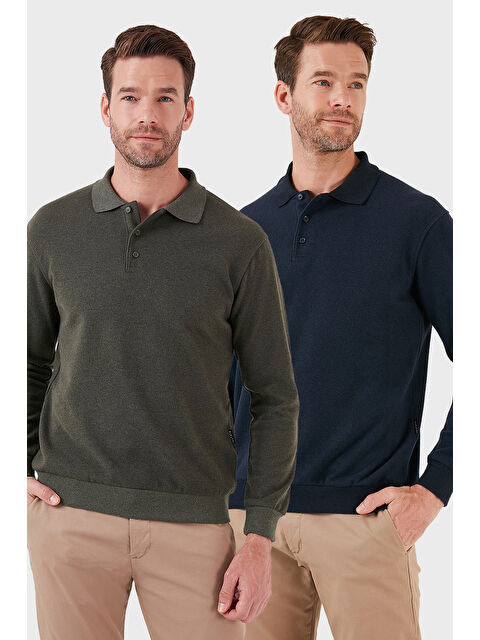 Buratti Pamuk Karışımlı Regular Fit 2'li Paket Polo Yaka Büyük Beden Kazak 456223S2 - S000452343-37306