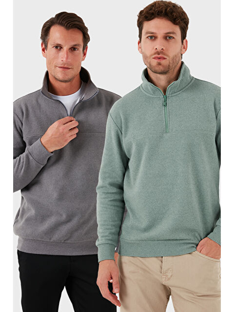 Buratti Pamuklu Regular Fit Yarım Fermuarlı Dik Yaka 2'li Paket Kazak 456112S2 - S000452340-37290