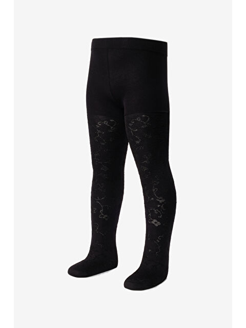 Le Mabelle Siyah Çiçek Desenli Kız Çocuk Külotlu Çorap