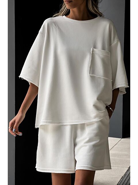 Madmext Beyaz Kısa Kollu Şort Takım Mg1981 - S000148441-20063