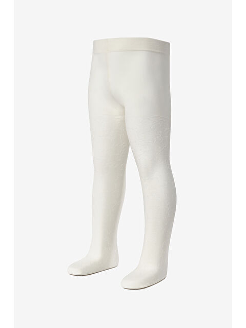 Le Mabelle Ekru Çiçek Desenli Kız Çocuk Külotlu Çorap