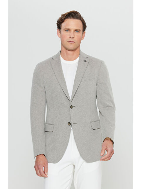 Altınyıldız Classics Erkek Haki 360 Her Yöne Esneyen Pamuklu Slim Fit Dar Kesim Armürlü Blazer Ceket - S000516414-18547