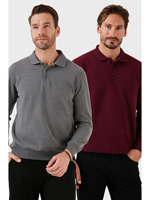 Buratti Pamuk Karışımlı Regular Fit 2'li Paket Polo Yaka Büyük Beden Kazak 456223S2 - S000452343-5268